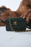 CHANEL very rare vintage extra mini flap forest green leather with 24ct gold hardware